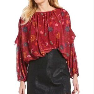 FP Wildflower Honey berry mesh peasant blouse, Large.